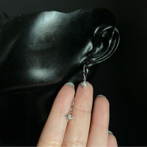 Sterling Silver Sparkle White Dangle Cz Huggie Earrings 9mm